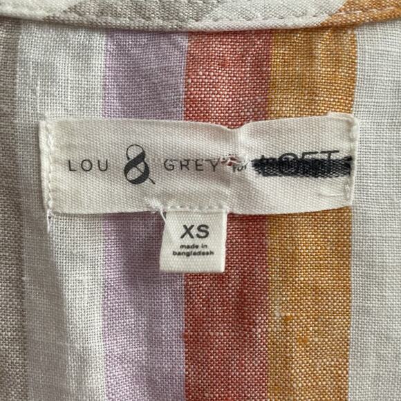Lou & Grey for Loft Dress Women Size XS Linen Multicolor Striped Pockets Peasant - Picture 6 of 8